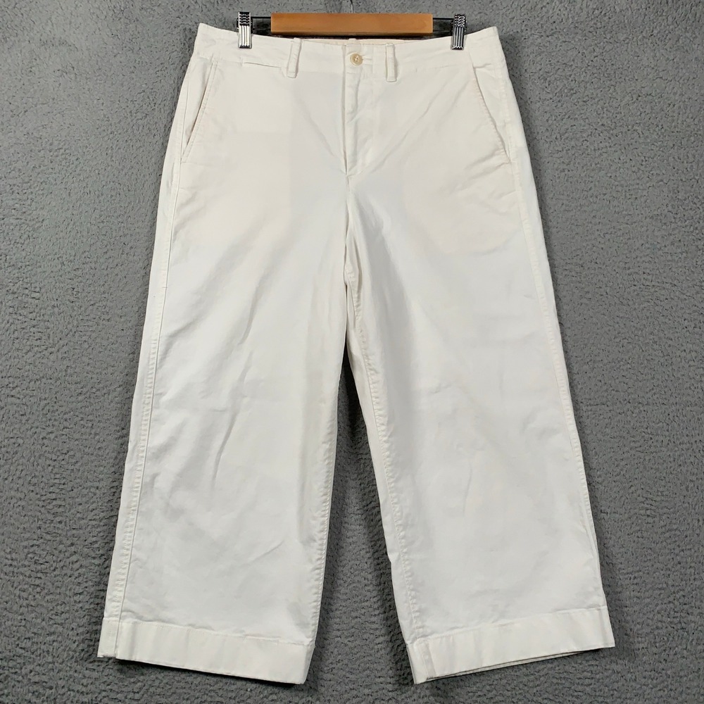 Polo Ralph Lauren Stretch Cotton Wide-Leg Crop Pants Women 12 Cream Chino Pant